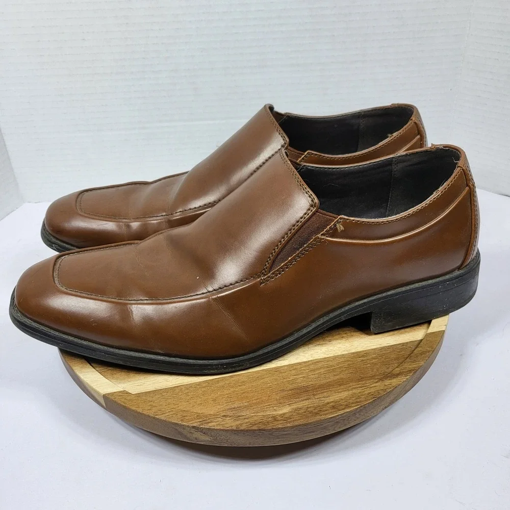 Apt 9 Shane Mens 12 Cognac Brown Square Toe Slip On Loafers APSHANECOGNAC‎